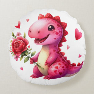 Cojín Redondo Dinosaurio El día de San Valentín lindo