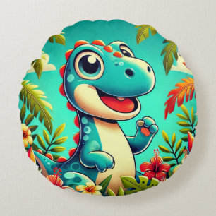 Cojín Redondo Dinosaurio Personalizado Adorable en medio de vibr