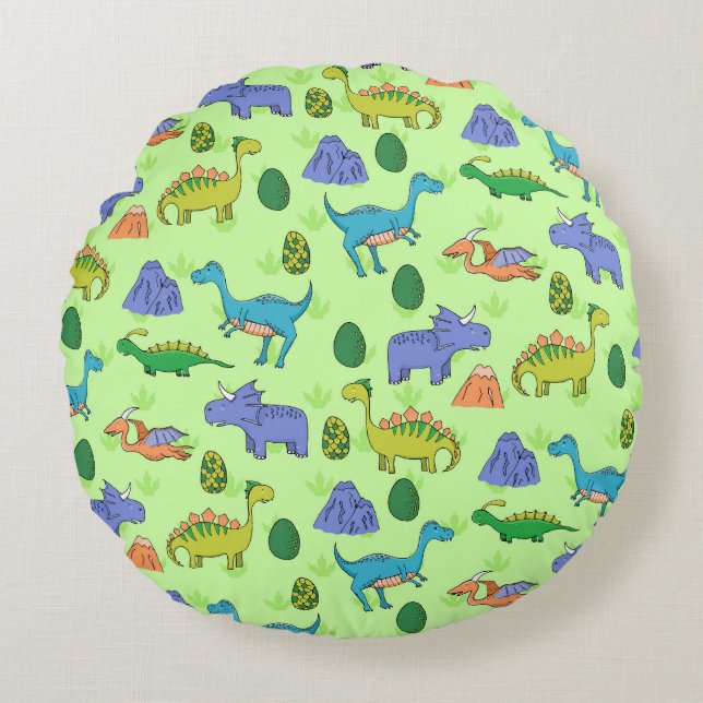 Cojín Redondo Dinosaurios Cuidados, Estilo Personalizado. (Anverso)