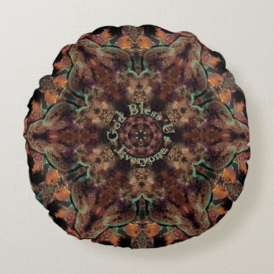 Cojín Redondo Dios nos bendiga Coral Kaleidoscopio Marrón y Nara