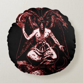 Cojín Redondo Dios oscuro reversible rojo y negro Baphomet