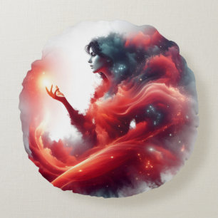 Cojín Redondo Diosa Celestial Cósmica Galaxia de Nube Roja Abstr