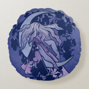 Cojín Redondo Diosa de la Luna Púrpura Arte de símbolo de la Lun