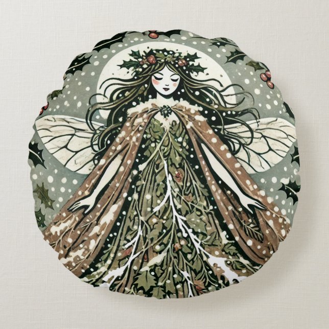 Cojín Redondo Diosa de Yule Solsticio de Invierno                (Anverso)