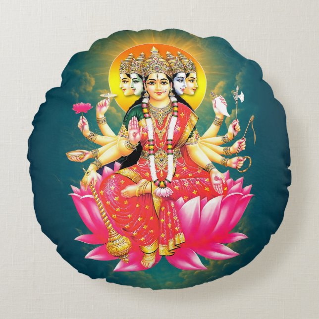 Cojín Redondo Diosa Gayatri Devi Deity Hindu (Anverso)
