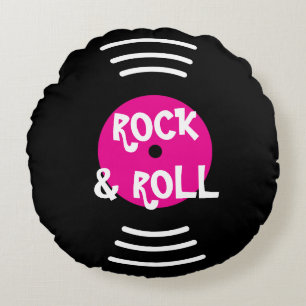 Cojín Redondo Disco de música de rock & roll en vinilo personali