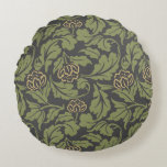Cojín Redondo Discover the Beauty of Vintage Floral Motifs<br><div class="desc">This is a digital floral pattern featuring a repeating motif of stylized flowers and leaves. The flowers are a muted gold with five petals, and the leaves are a light green. The background is a dark gray, providing a subtle contrast to the floral elements. The design is symmetrical and evenly...</div>
