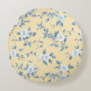 Cojín Redondo Diseño #7 de la serie floral de limón Shabby Chic