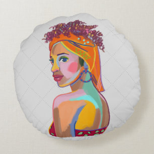 Cojín Redondo Diseño abstracto de arte Chica colorido y bonito