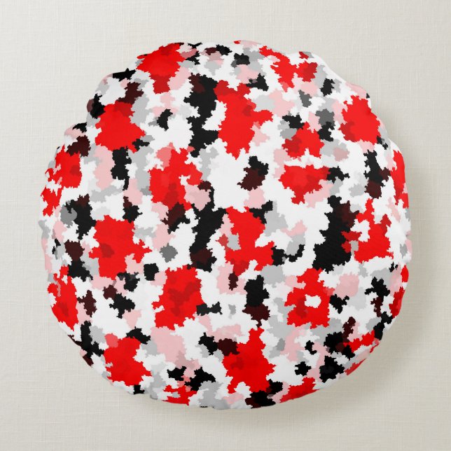 Cojín Redondo Diseño abstracto de camo blanco rojo (Anverso)