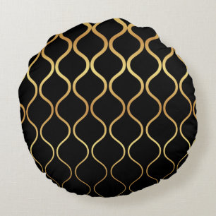 Cojín Redondo Diseño abstracto negro, dorado, fresco, moderno, r