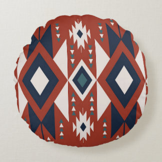 Cojín Redondo Diseño Azteca de Cobre y Azul