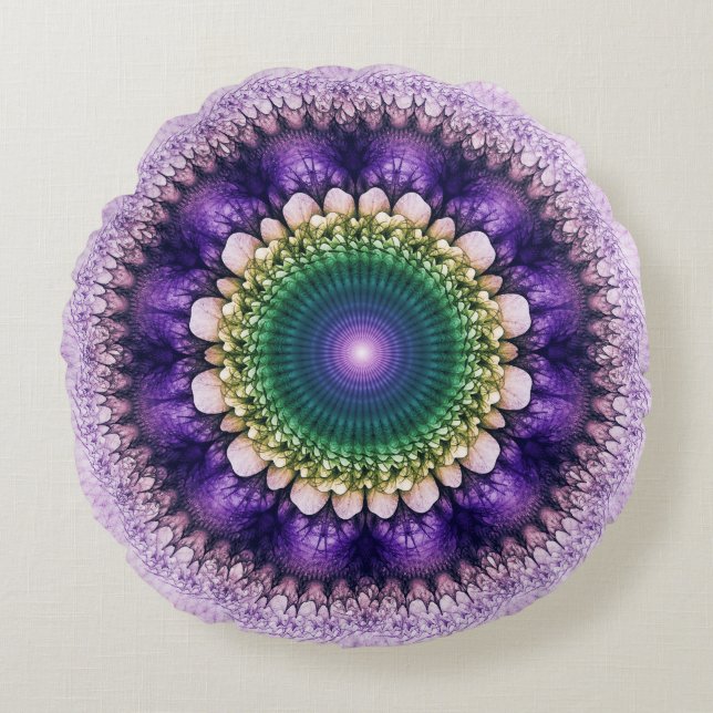 Cojín Redondo Diseño azul fractal natural (Anverso)