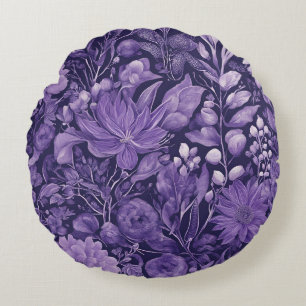 Cojín Redondo Diseño botánico elegante Sueño Morado inspirado en