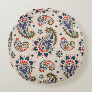 Cojín Redondo Diseño clásico de patrón paisley sin costura.