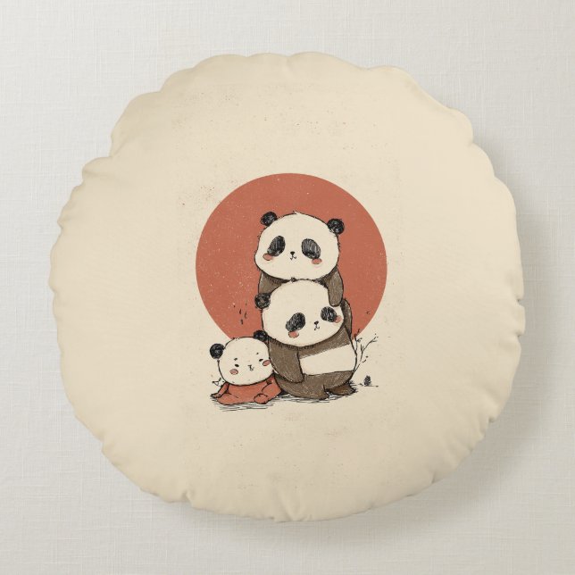 Cojín Redondo Diseño Cute Pandas (Anverso)