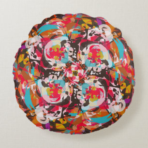 Cojín Redondo Diseño de abstracto floral colorido