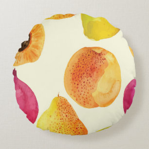 Cojín Redondo Diseño de acuarela de frutas frescas de época