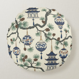 Cojín Redondo Diseño de adorno de pagoda Chinoiserie en rama de 