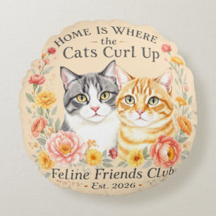 Cojín Redondo Diseño de Amantes de Gatos Atigrados Grises y Nara
