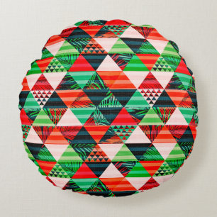 Cojín Redondo Diseño de árbol de Navidad lleno de colores arroja