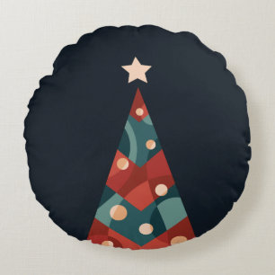 Cojín Redondo Diseño de árbol de navidad, retro abstracto azul r