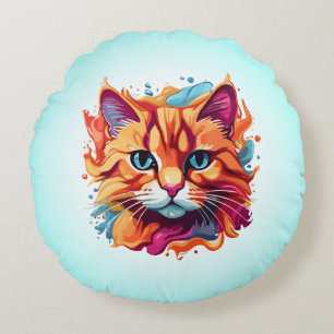 Cojín Redondo Diseño de arte digital con cara de gato lindo-8600