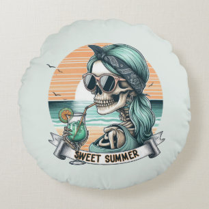 Cojín Redondo Diseño de atardecer retro de verano dulce