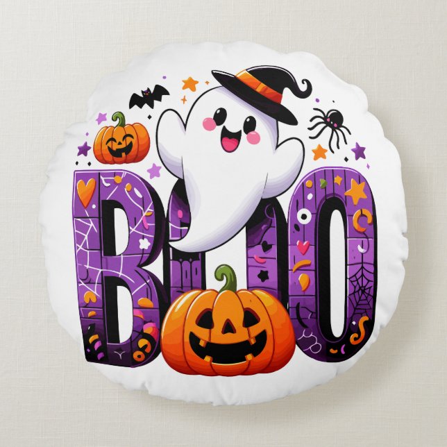 Cojín Redondo Diseño de Boo Cute Ghost Halloween (Anverso)