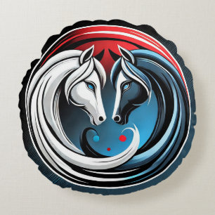 Cojín Redondo Diseño de caballo abstracto inspirado en Yin-Yang