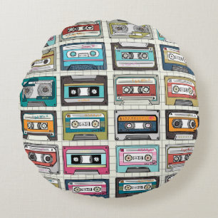 Cojín Redondo Diseño de cassette de música de época