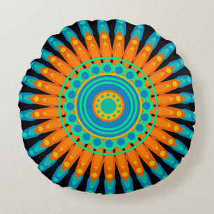 Cojín Redondo Diseño de círculo de arte de mandala geométrico-48