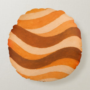 Cojín Redondo Diseño de círculo de onda abstracto tono tierra