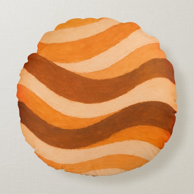 Cojín Redondo Diseño de círculo de onda abstracto tono tierra (Anverso)