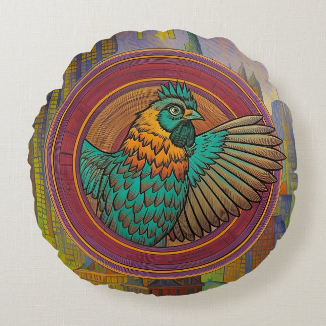 Cojín Redondo Diseño de Círculo de Pollo (Anverso)