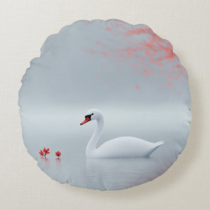 Cojín Redondo Diseño de cisne blanco