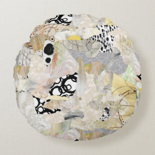 Cojín Redondo Diseño de collage abstracto elegante neutro