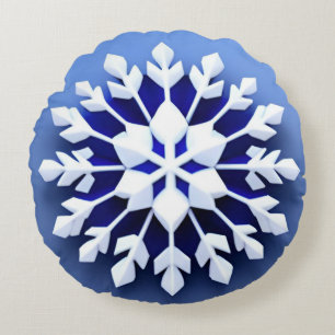 Cojín Redondo Diseño de copo de nieve 3D elegante
