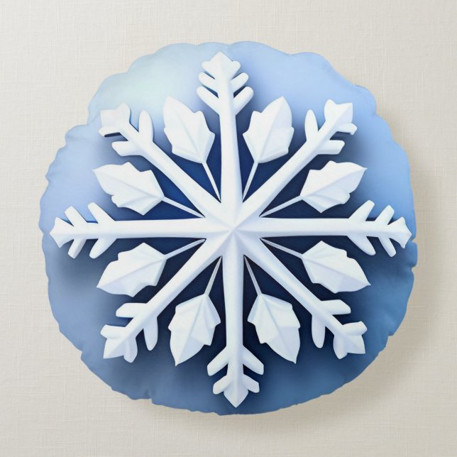 Cojín Redondo Diseño de copo de nieve 3D elegante (Anverso)