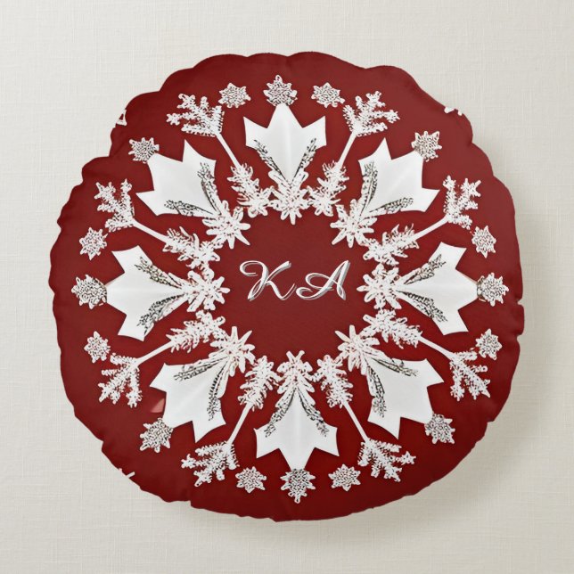 Cojín Redondo Diseño de copo de nieve de Navidad (Anverso)