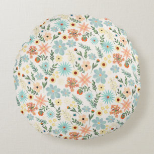 Cojín Redondo Diseño de envoltorio blanco floral multicolor boni