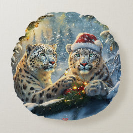Cojín Redondo Diseño de festividad de leopardos de nieve por Ric