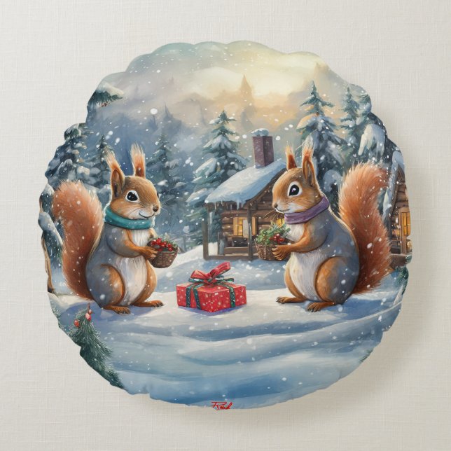 Cojín Redondo Diseño de festividades de ardilla por Rich AMeN Gi (Anverso)
