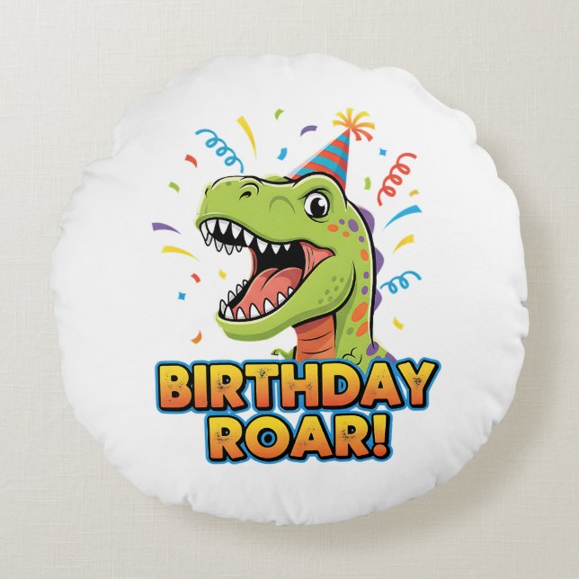 Cojín Redondo Diseño de fiesta de cumpleaños de dinosaurio adora (Anverso)