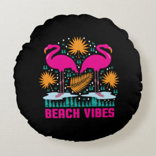 Cojín Redondo Diseño de Flamencos Rosas Beach Vibes