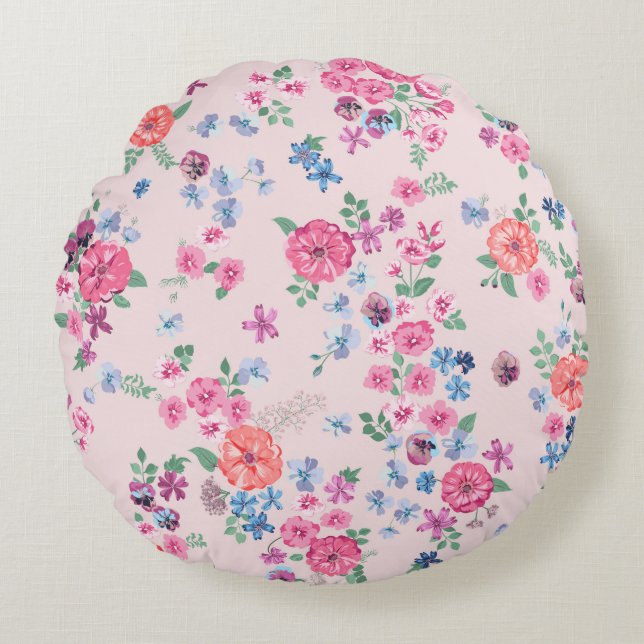 Cojín Redondo Diseño de flores de primavera. Patrón floral sin f (Anverso)