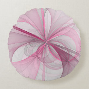 Cojín Redondo Diseño de fractal gris rosa claro abstracto modern