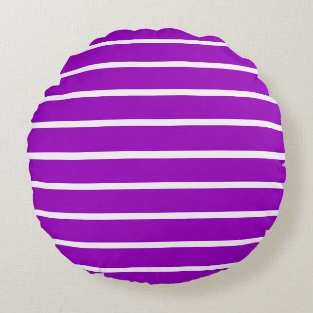Cojín Redondo Diseño de franjas moradas y blancas (Anverso)