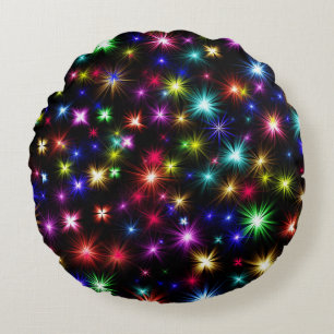 Cojín Redondo Diseño de Fuegos Artificiales de Estrellas Colorid