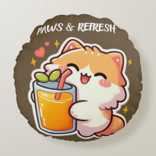 Cojín Redondo Diseño de gato lindo personalizado Patas y Refresc